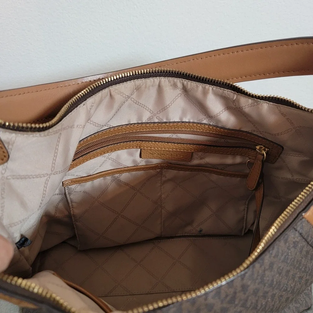 Michael Kors‎ Aria Large Brown Monogram Logo Large Hobo Shoulder Bag Leather